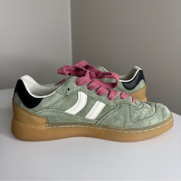 Coolway Goal Suede Gum Sole Lace-up Sneakers Size 7 Green Khaki Pink Laces - Picture 7 of 12